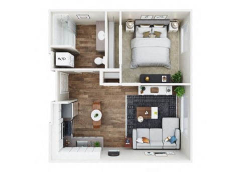 Floor plan for 1 bed, 1 bath, 588 sqft